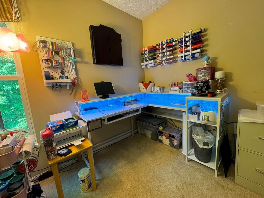 Sikaic L Shaped Reversible LED Gaming Desk Brown