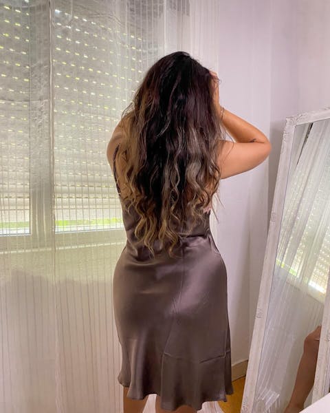Silk Lace Trim Split Nightgown Slip Dress