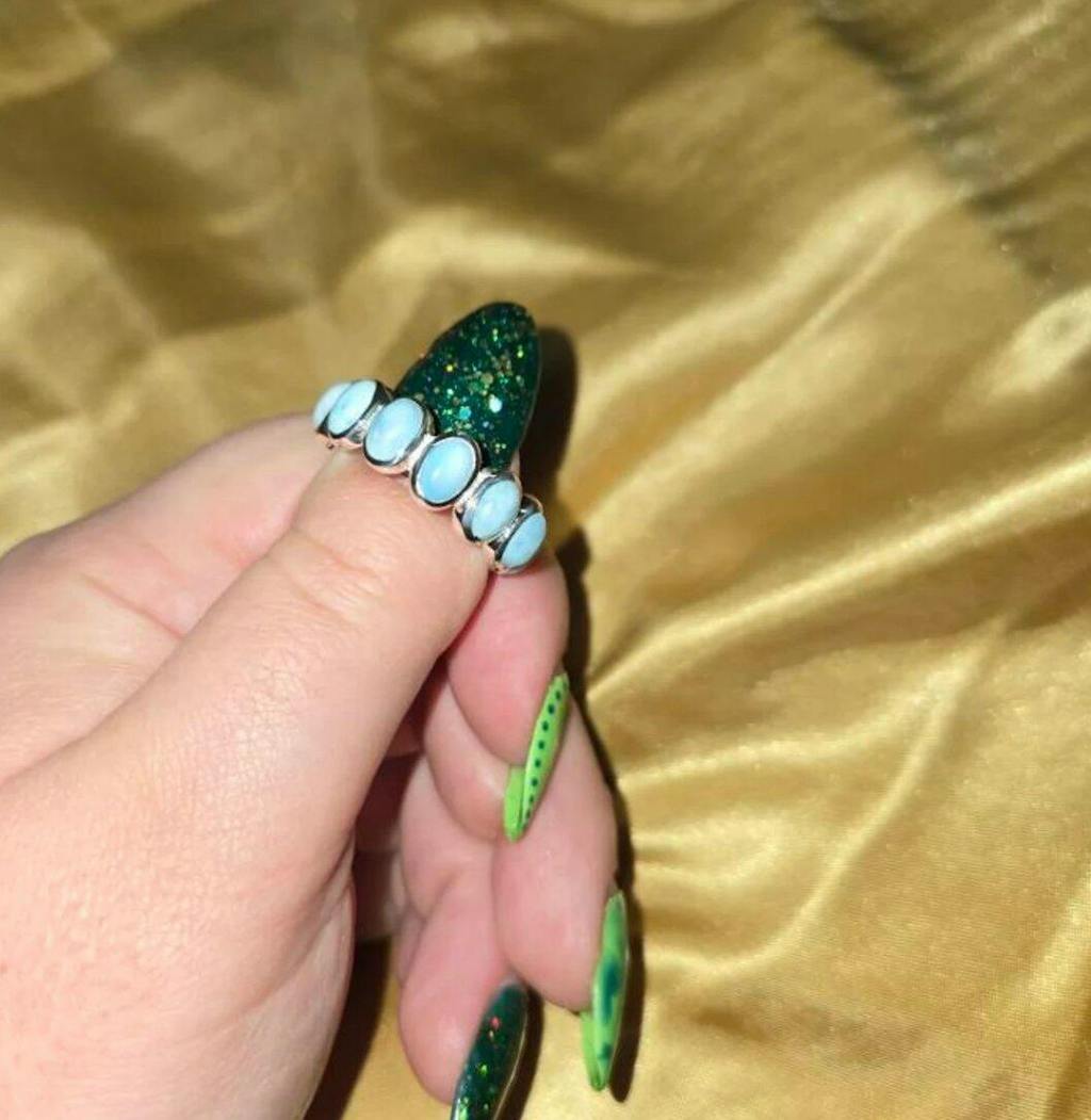 925 Sterling Silver Larimar Ring - Blue Ocean Larimar Eternity Band