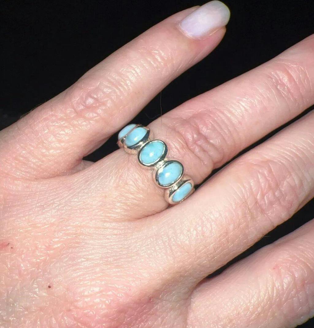 925 Sterling Silver Larimar Ring - Blue Ocean Larimar Eternity Band
