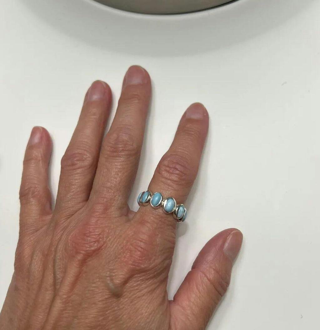 925 Sterling Silver Larimar Ring - Blue Ocean Larimar Eternity Band