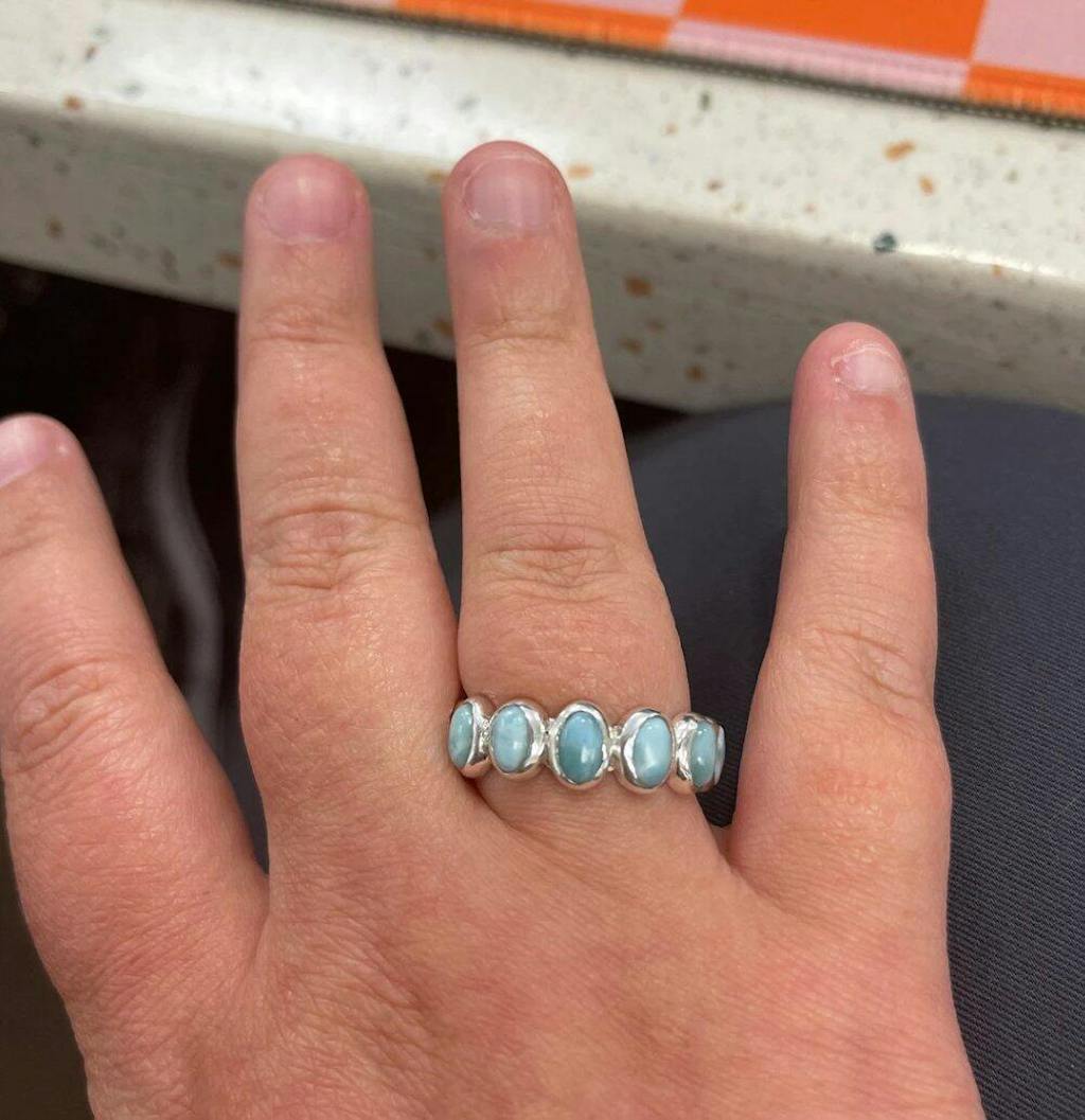 925 Sterling Silver Larimar Ring - Blue Ocean Larimar Eternity Band