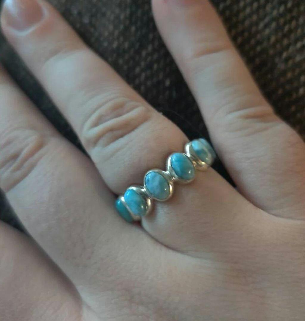 925 Sterling Silver Larimar Ring - Blue Ocean Larimar Eternity Band