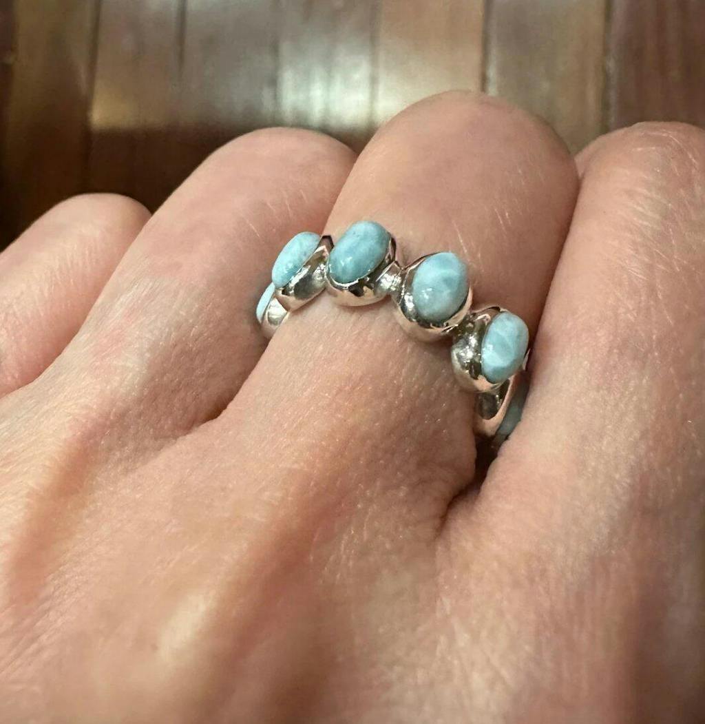 925 Sterling Silver Larimar Ring - Blue Ocean Larimar Eternity Band