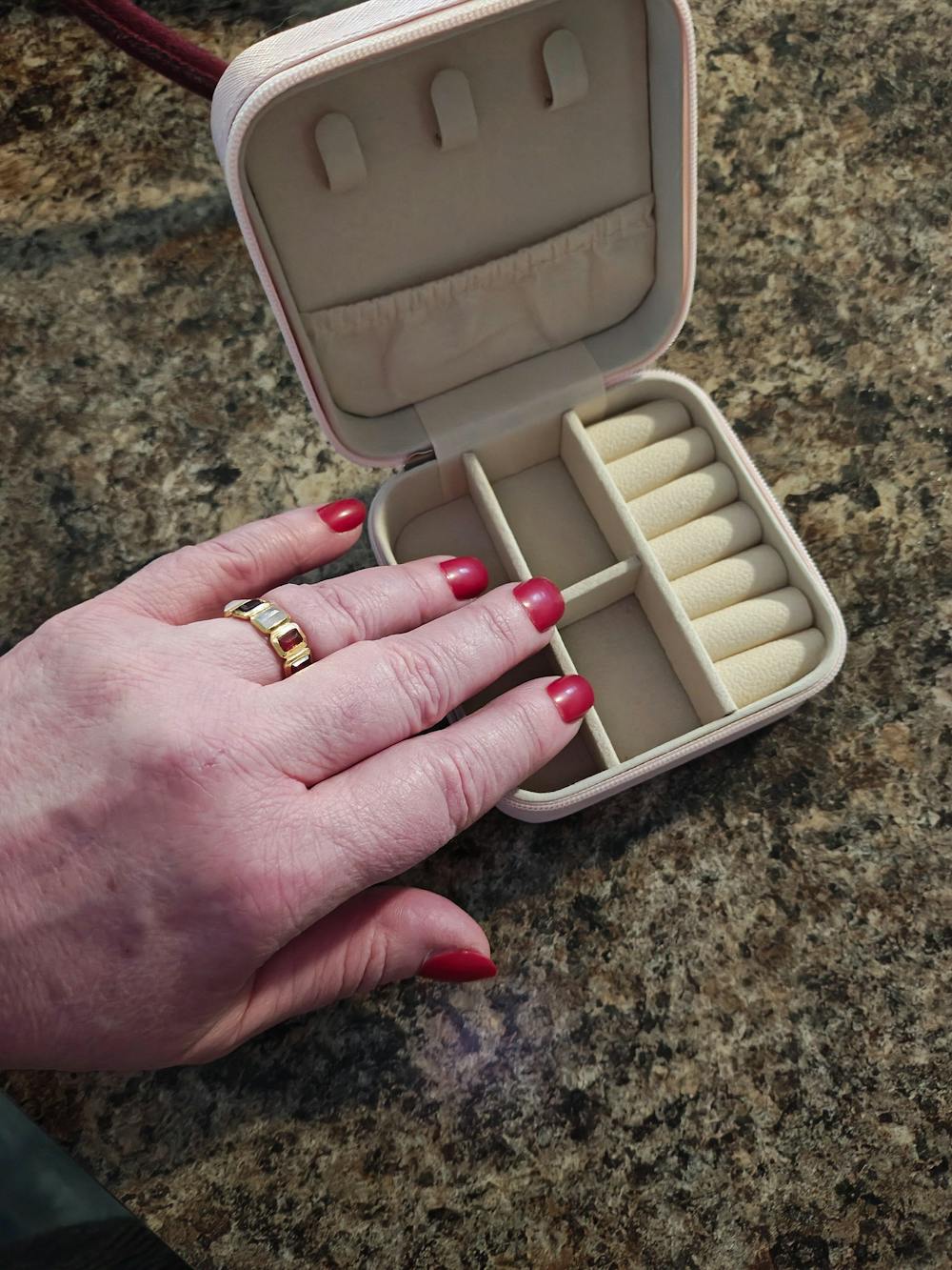 Moonstone and Garnet Ring - Ice and Fire Eternity Band