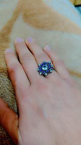 Midnight Blossom Flora Silver Ring