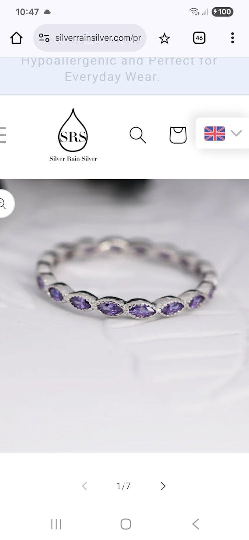 Amethyst Purple Marquise CZ Infinity Ring in Sterling Silver,  Skinny Marquise Ring US 5 - 8