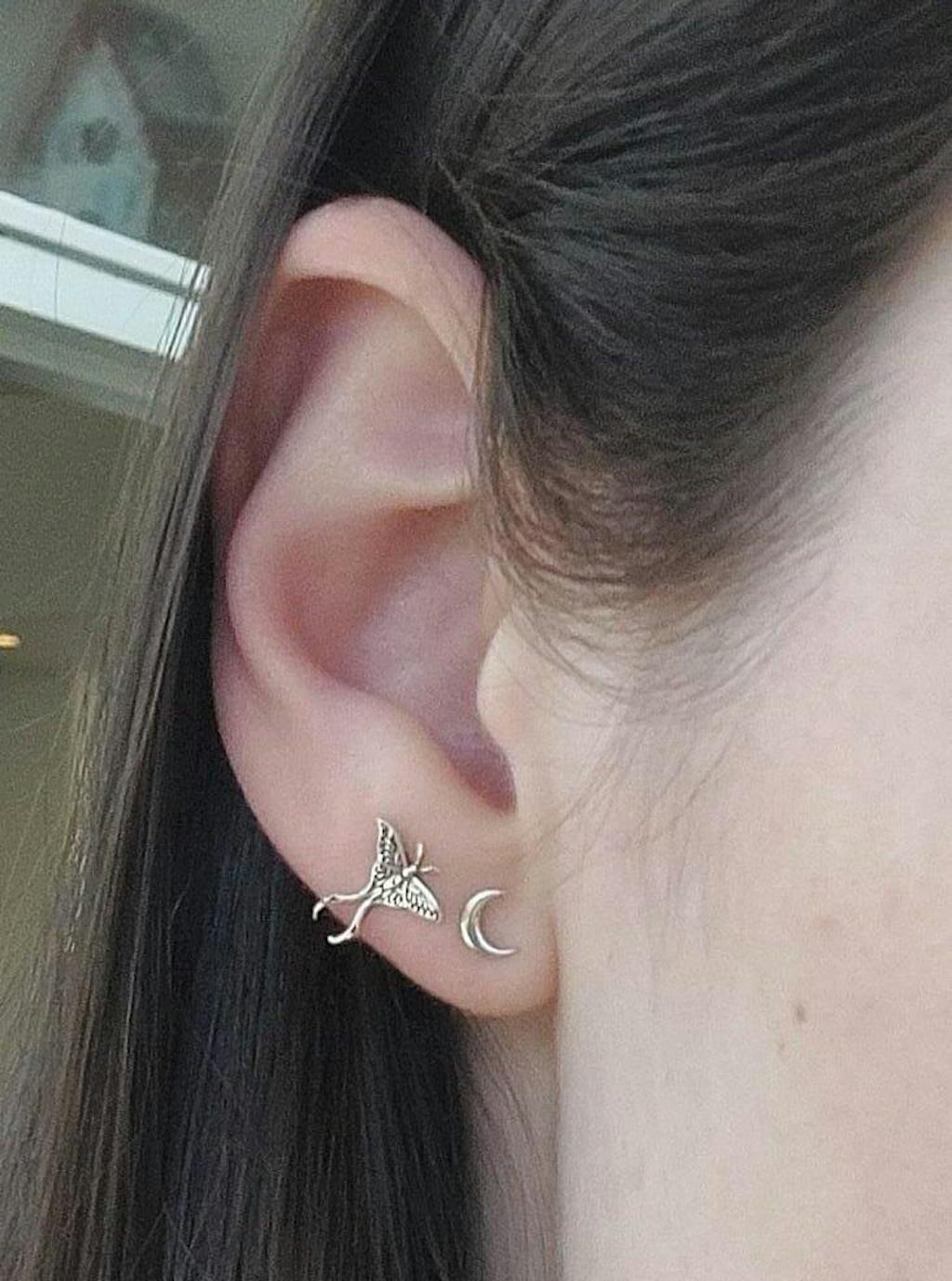 Lunar Moth Sterling Silver Stud Earrings with Oxidised Finish