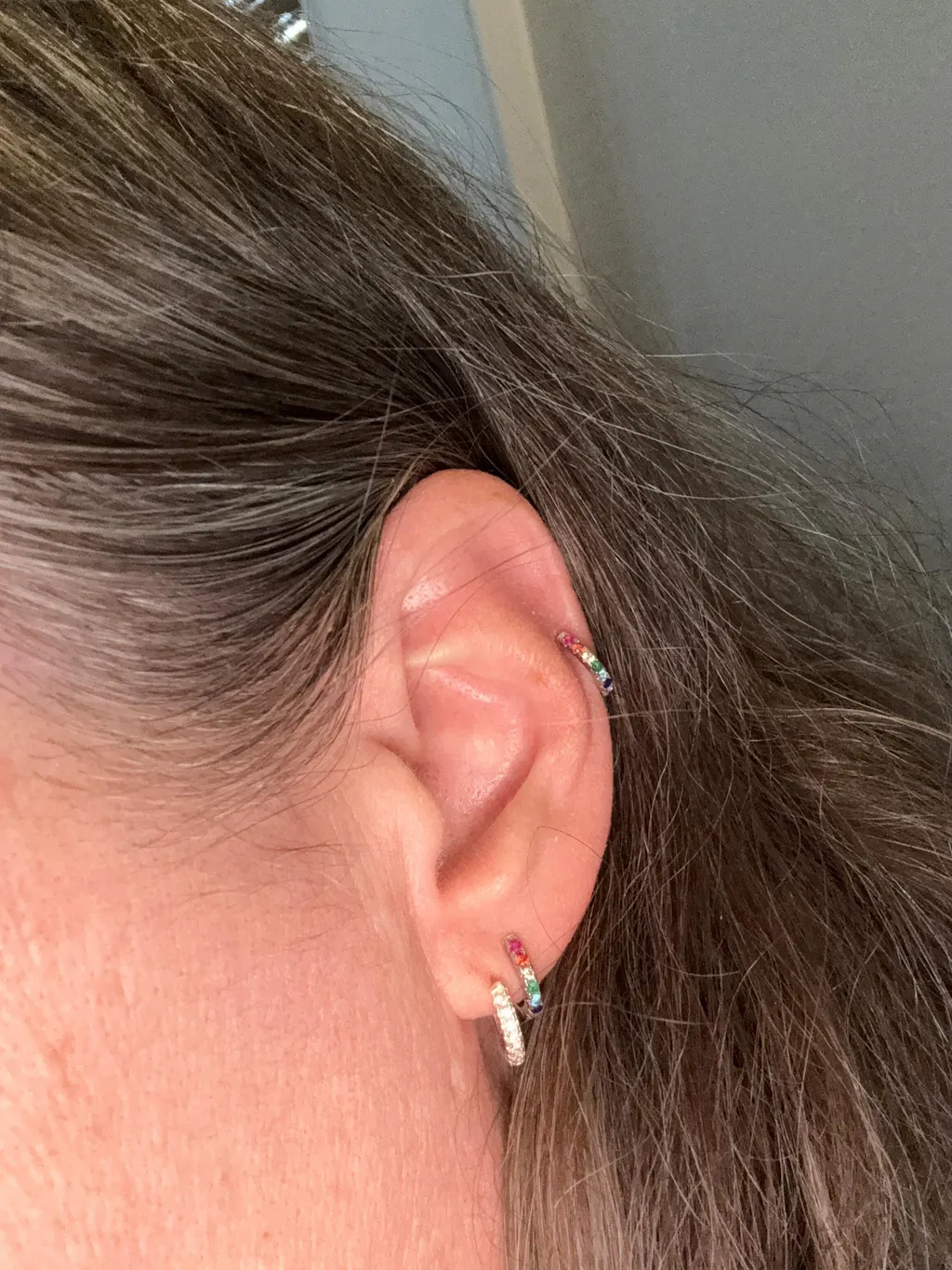 Rainbow CZ Huggie Hoops in Sterling Silver, Silver or Gold, Minimalist Hoop Earrings, 8mm Hoops, Gradient