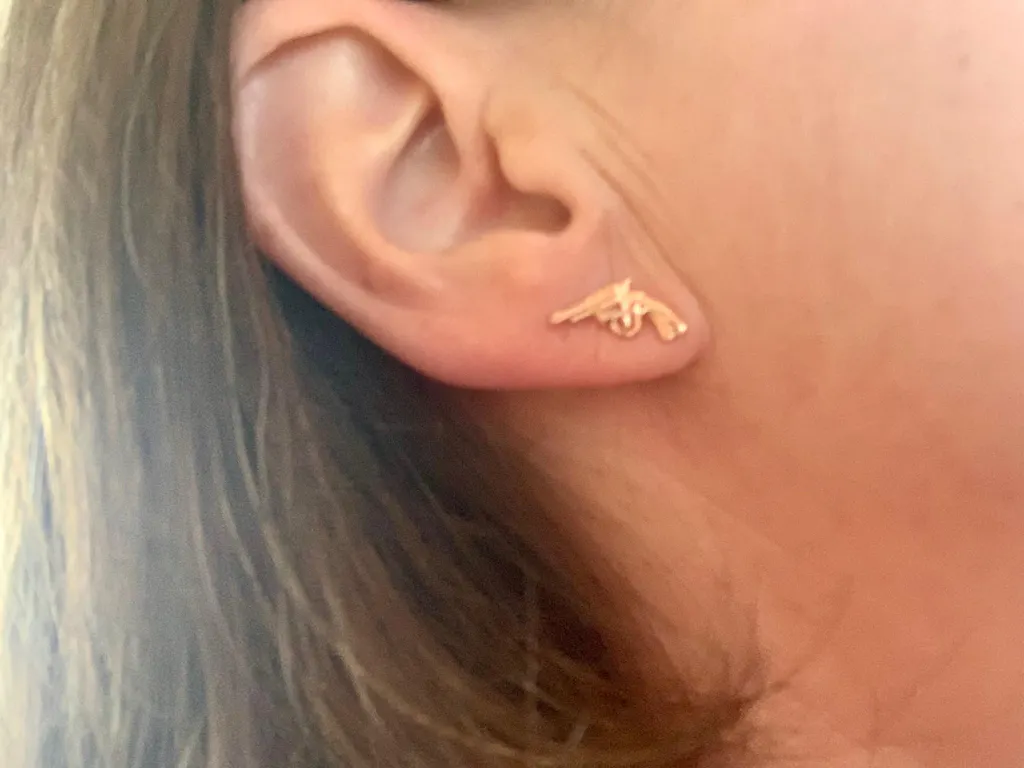 Sterling Silver Revolver Gun 18G Screw Back Stud Earrings