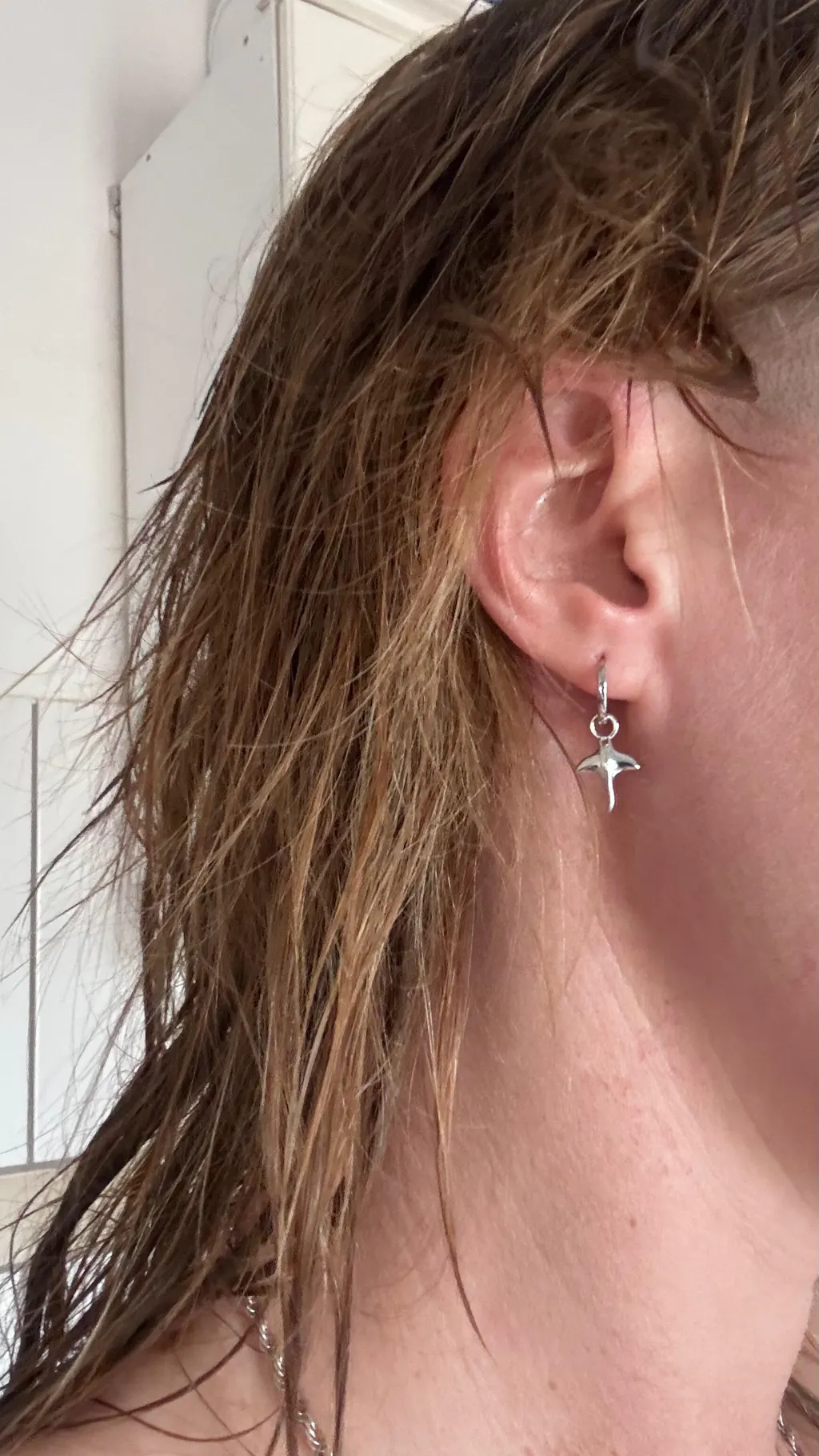 Mismatched Sterling Silver Manta Ray Fish and Starfish Huggie Hoop Earrings, Asymmetric Sea Star and Stingray Dangle Hoop Earrings,
