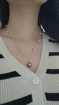 Starry Night Pearl Necklace with Round Pendant