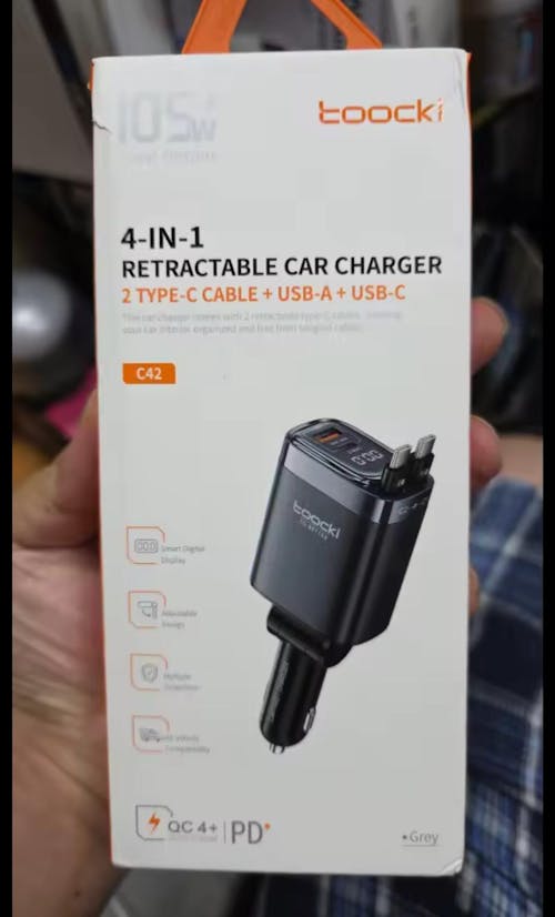 Toocki 105W 4-in-1 Retractable Fast Car Charger