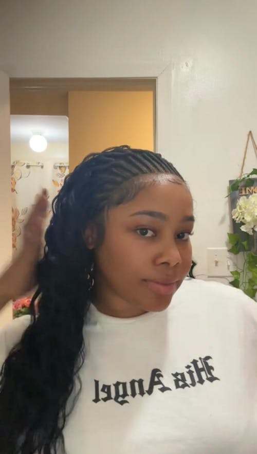 Pre-Bleached Cornrow Braids Wig With Deep Curly Human Hair 13x6 HD Frontal Lace Glueless Wig T3 / H3 Natural Black