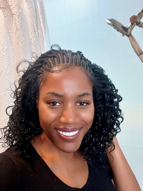 Pre-Bleached Cornrow Braids Wig With Deep Curly Human Hair 13x6 HD Frontal Lace Glueless Wig T3 / H3 Natural Black