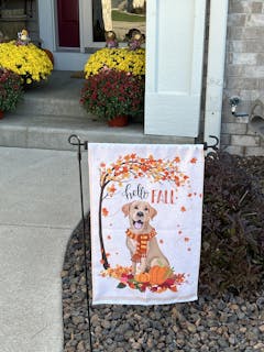 Hello Fall Labrador Dog Flag Maple Leaves Orange Pumpkin Autumn