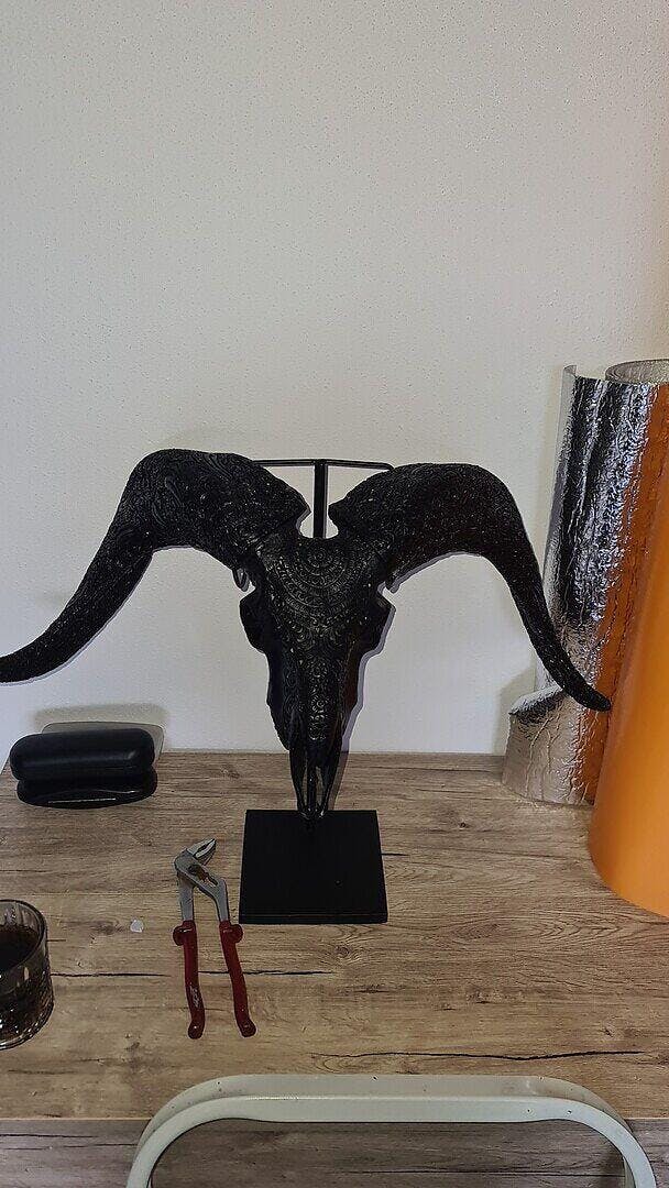 Hand Carved Ram Skull - Gray Boho – Skull Bliss
