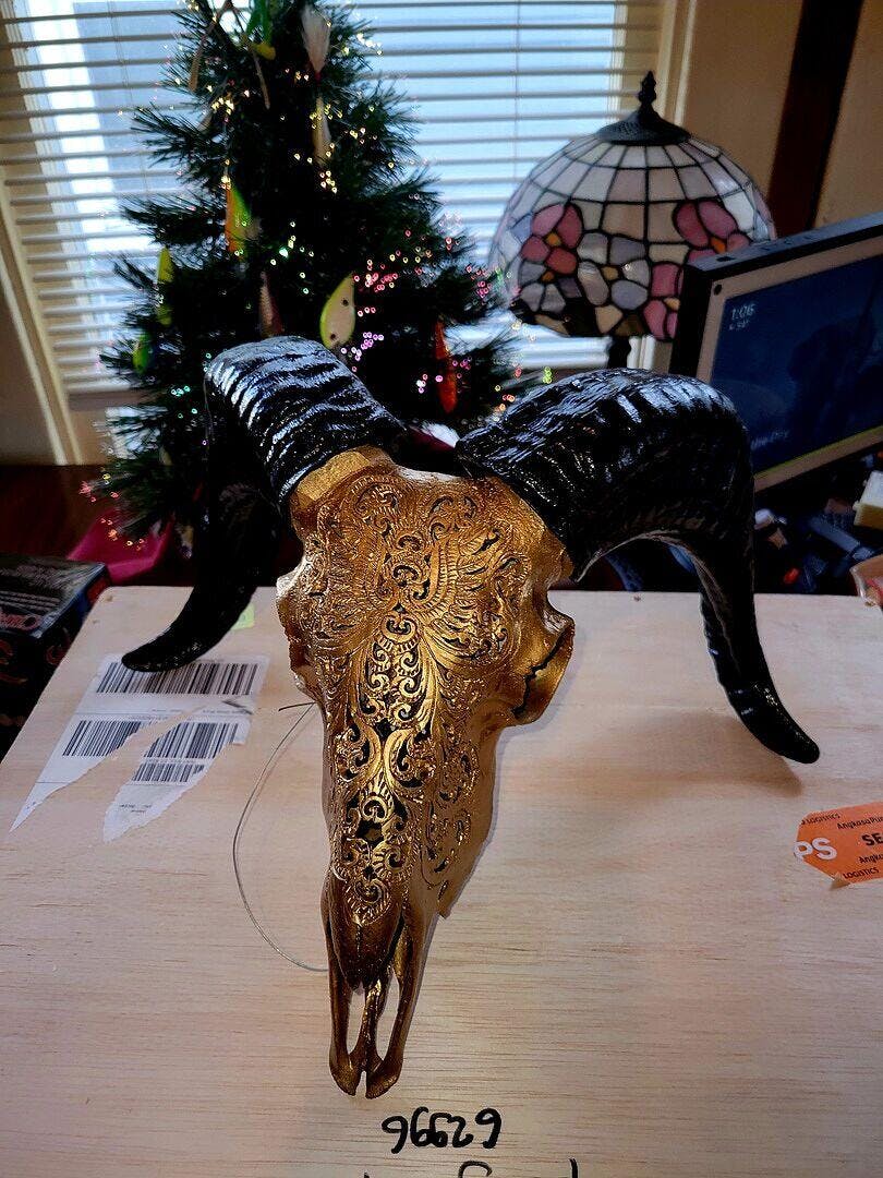 Hand Carved Ram Skull - White Phoenix – Skull Bliss