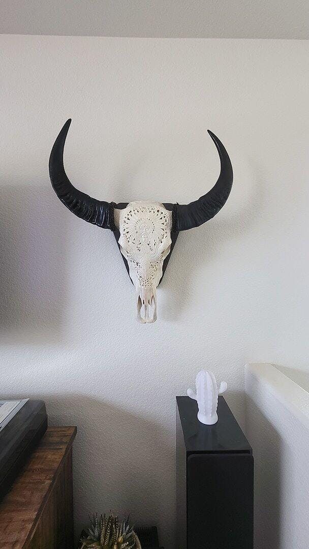 Hand Carved Buffalo Skull - Indian & Eagle – Skull Bliss