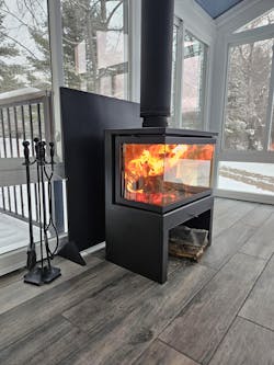 Dorako Ariana- Three Sided Glass Freestanding Wood Stove with Bench / Wood Holder included