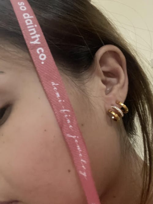 Aubrey 1/3 Zircon Paved Triple Layer Pseudo Stack illusion Huggie Hoop Earrings