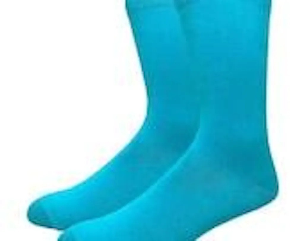 Solid Color Crew Cotton Dress Socks - Turquoise