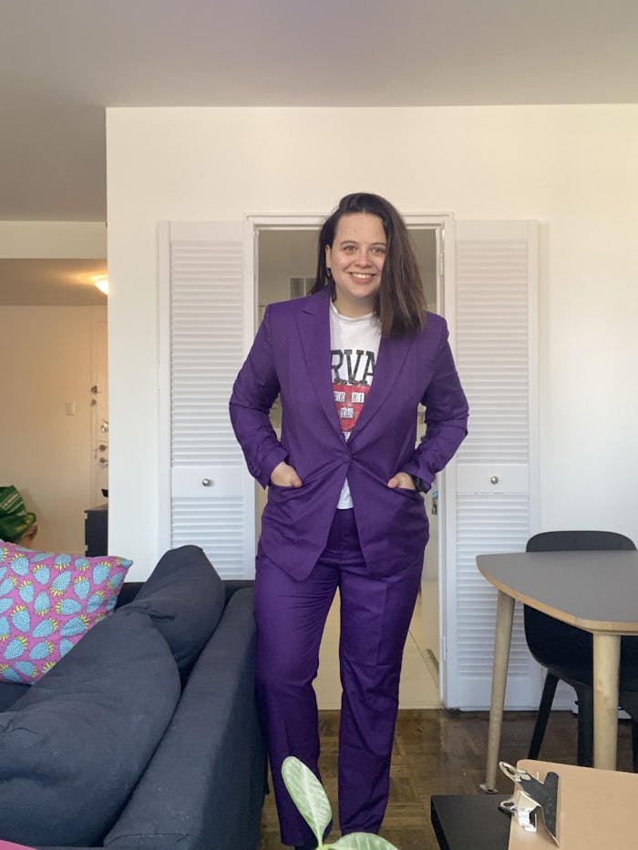 SoloveDress Women’s Notch Lapel Blazer and Pants Suit – 2-Piece Set