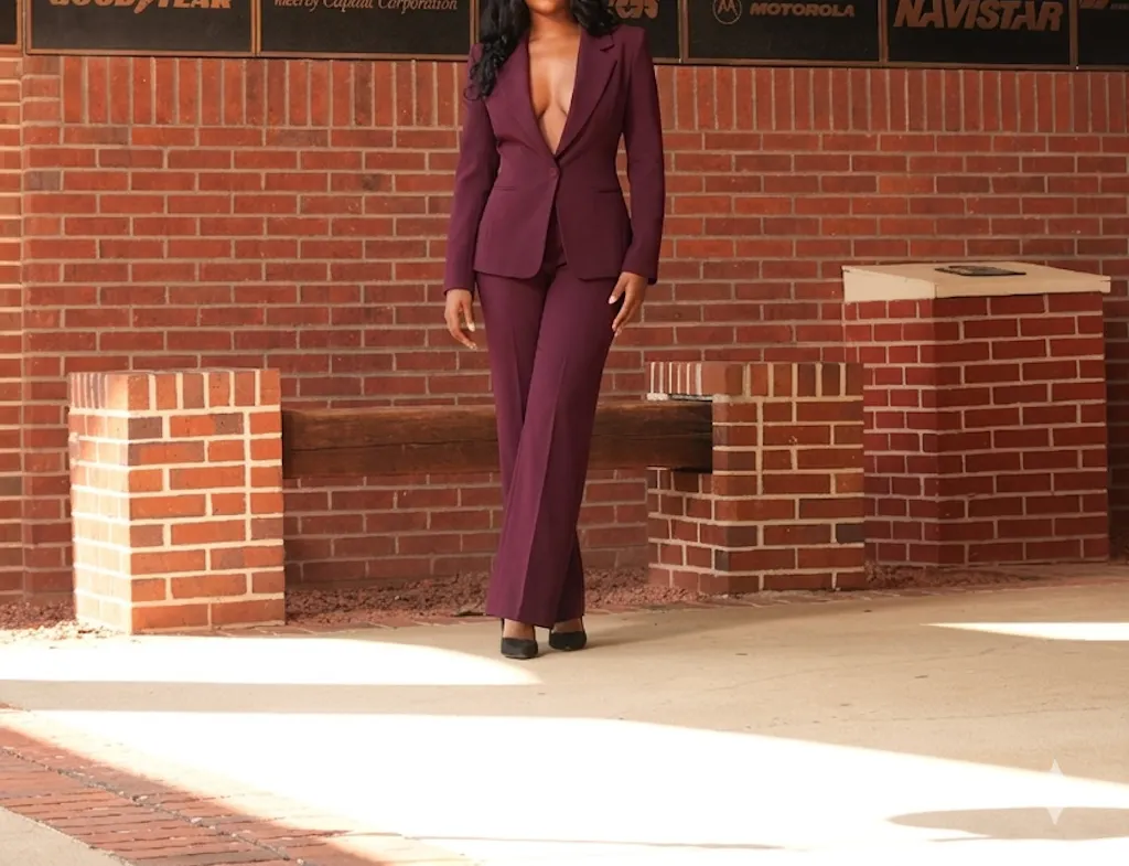 SoloveDress Women's Two-Piece Suit with Hidden Button Closure