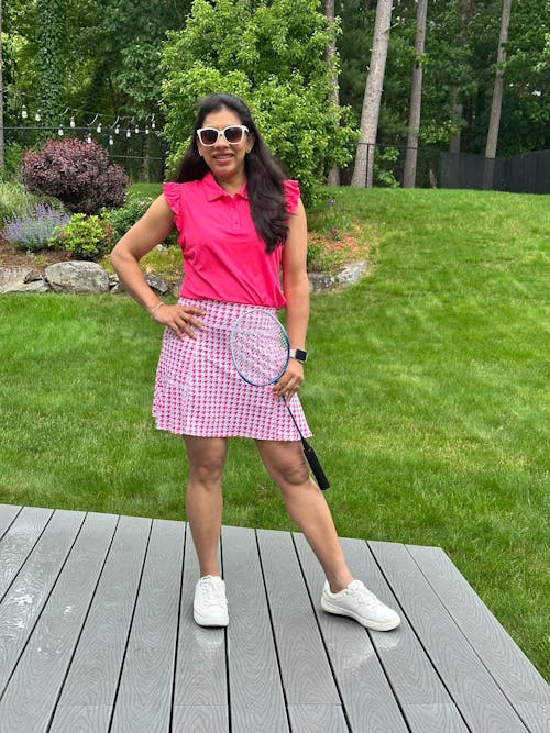 Ladies 17" Pink Houndstooth Pleated Skort with Shorts and Pockets