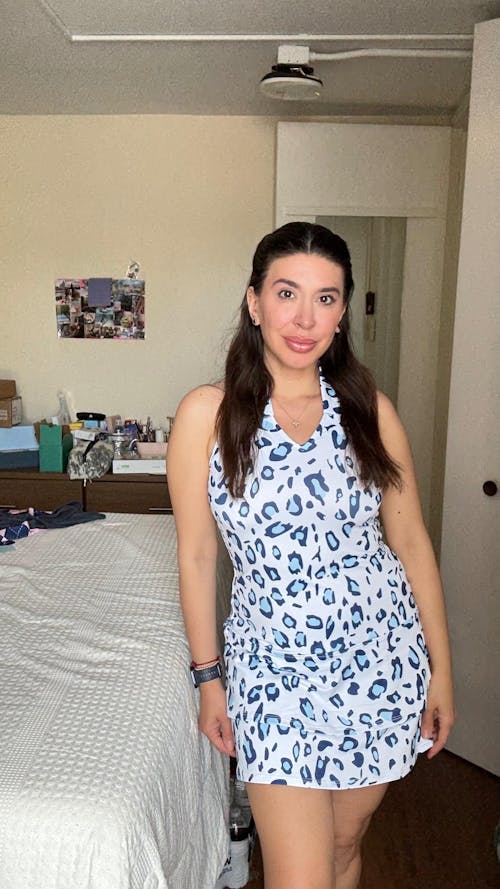 Blue Leopard 32"/37" V-neck Racerback Sleeveless Dress with Shorts