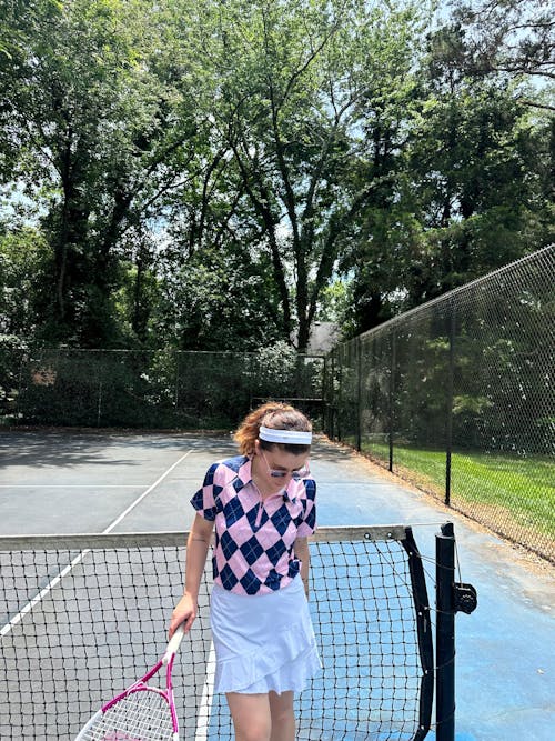Pink and Blue Checkerboard Short Sleeves Quarter-Zip Golf Polo