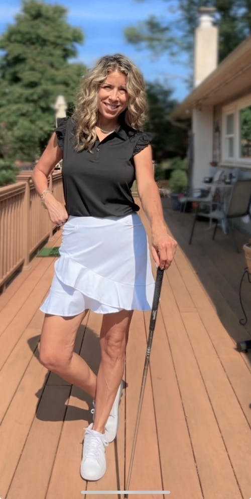 Button-Placket Ruffled Sleeveless Polo Shirt