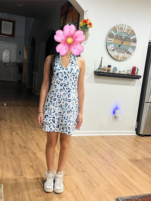 Blue Leopard 32"/37" V-neck Racerback Sleeveless Dress with Shorts