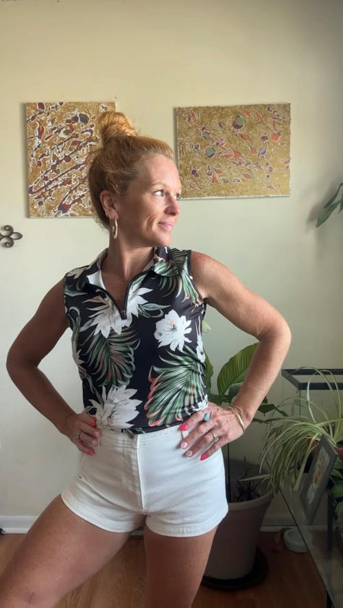 Hawaii Style Floral Quarter-zip Sleeveless Golf Polo Shirt