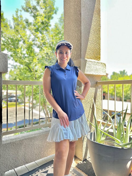 Button-Placket Ruffled Sleeveless Polo Shirt for Women