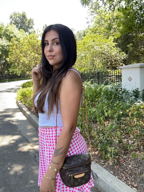 Ladies 17" Pink Houndstooth Pleated Skort with Shorts and Pockets