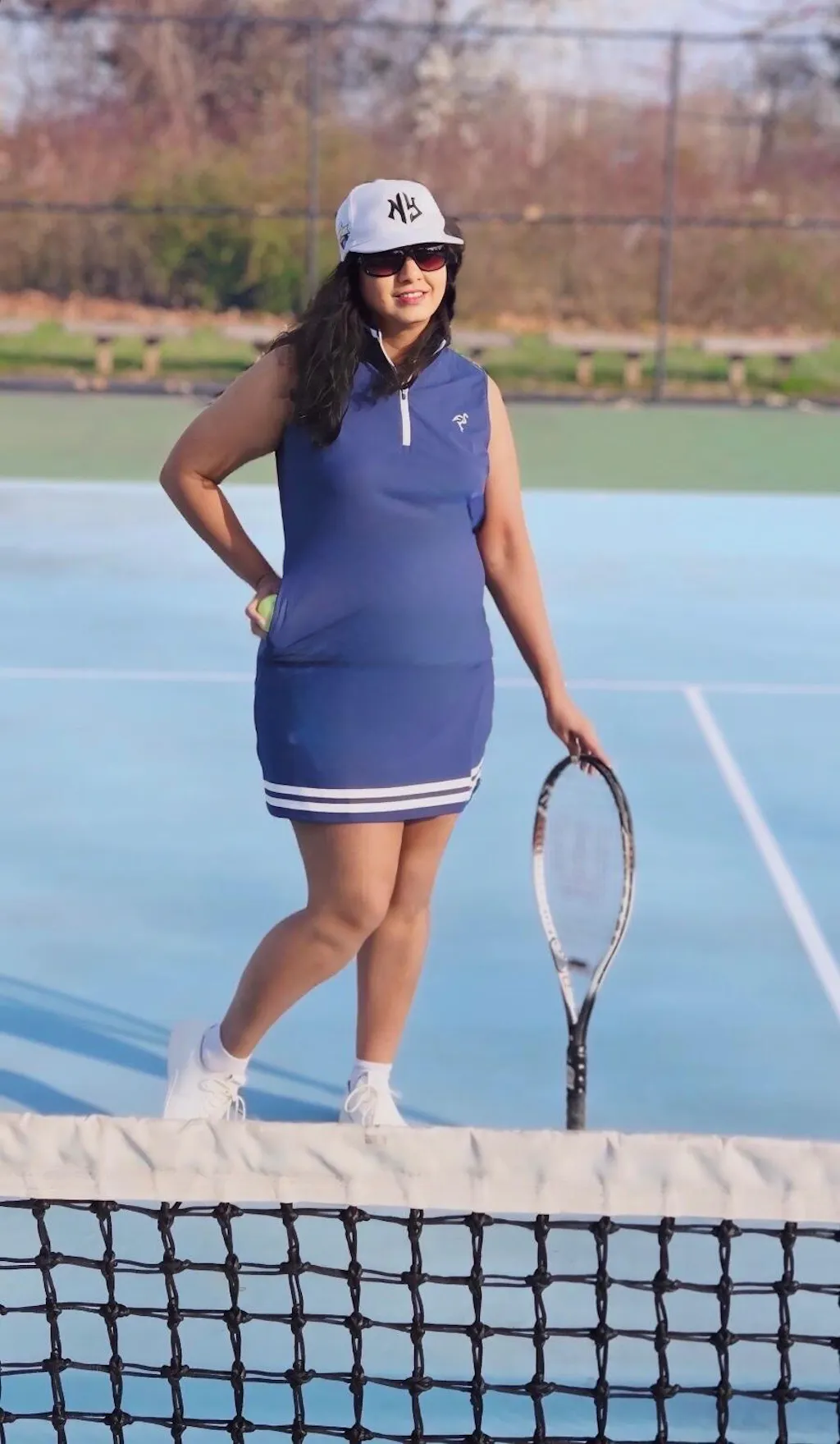 34" Navy Stand-collar Sleeveless Dress with Shorts