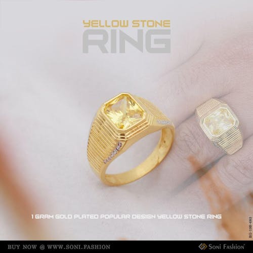 1 Gram Gold Plated Popular Design Yellow Stone Ring for Men - Style B683