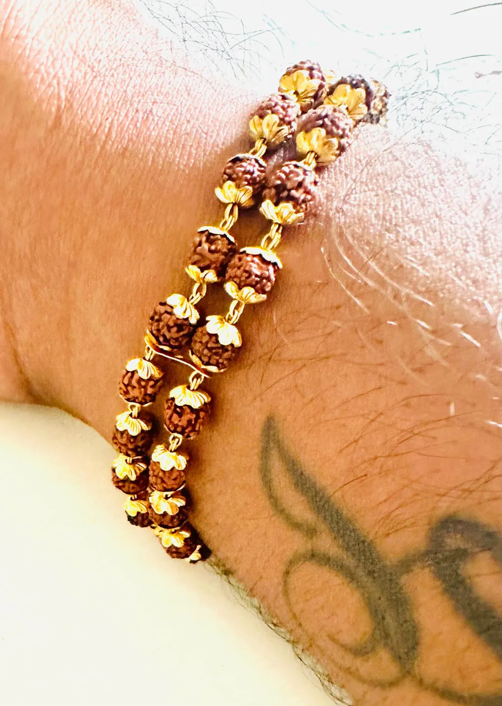 Glittering Design 2 Line Rudraksha Gold Plated Bracelet for Men - Style B020