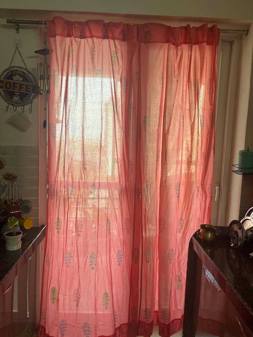 SootiSyahi 'Climbing Orange' Handblock Printed Cotton Door Curtain