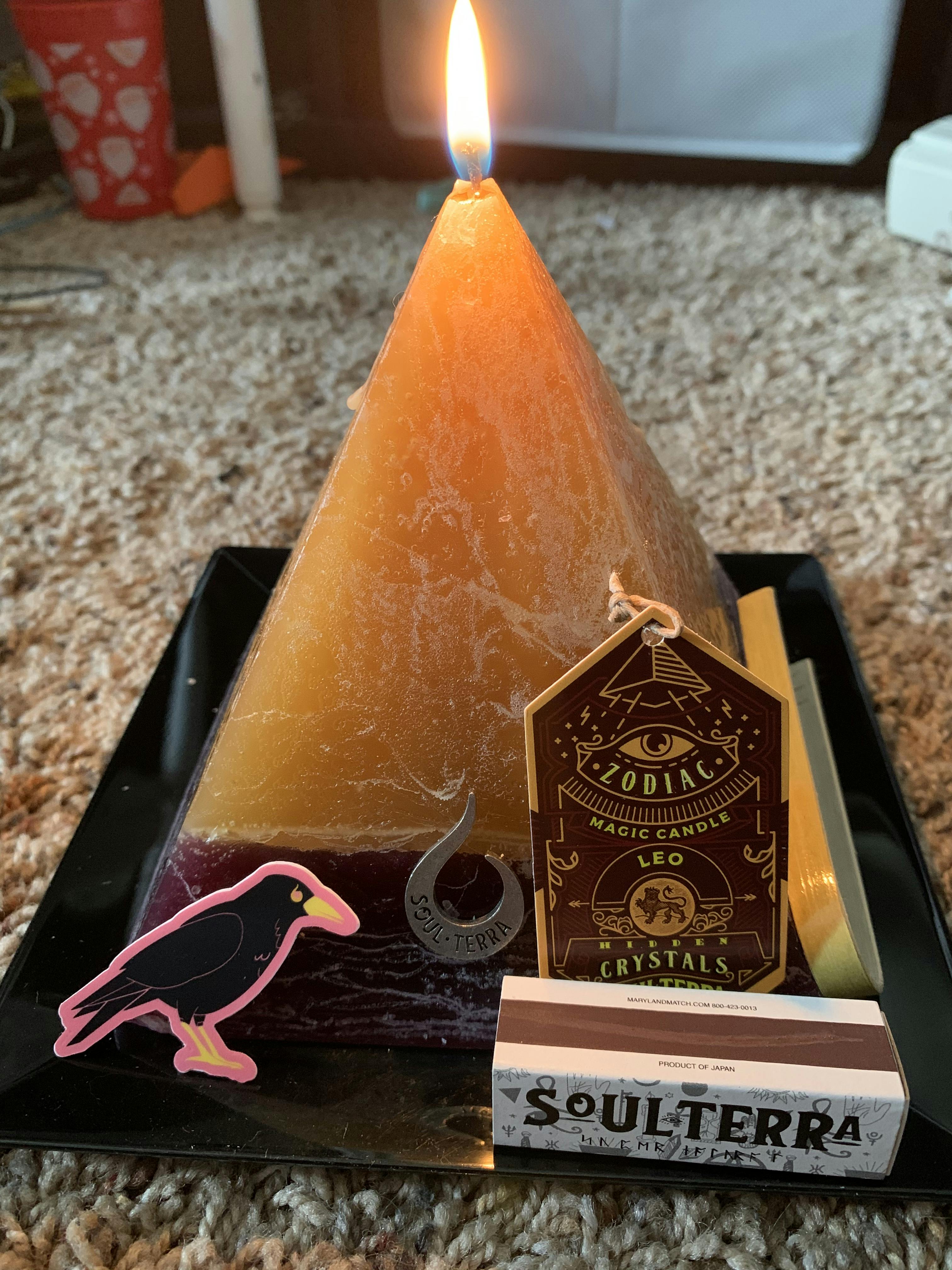 Leo Pyramid Candle with Hidden Crystal Gems Inside! SOUL/\TERRA