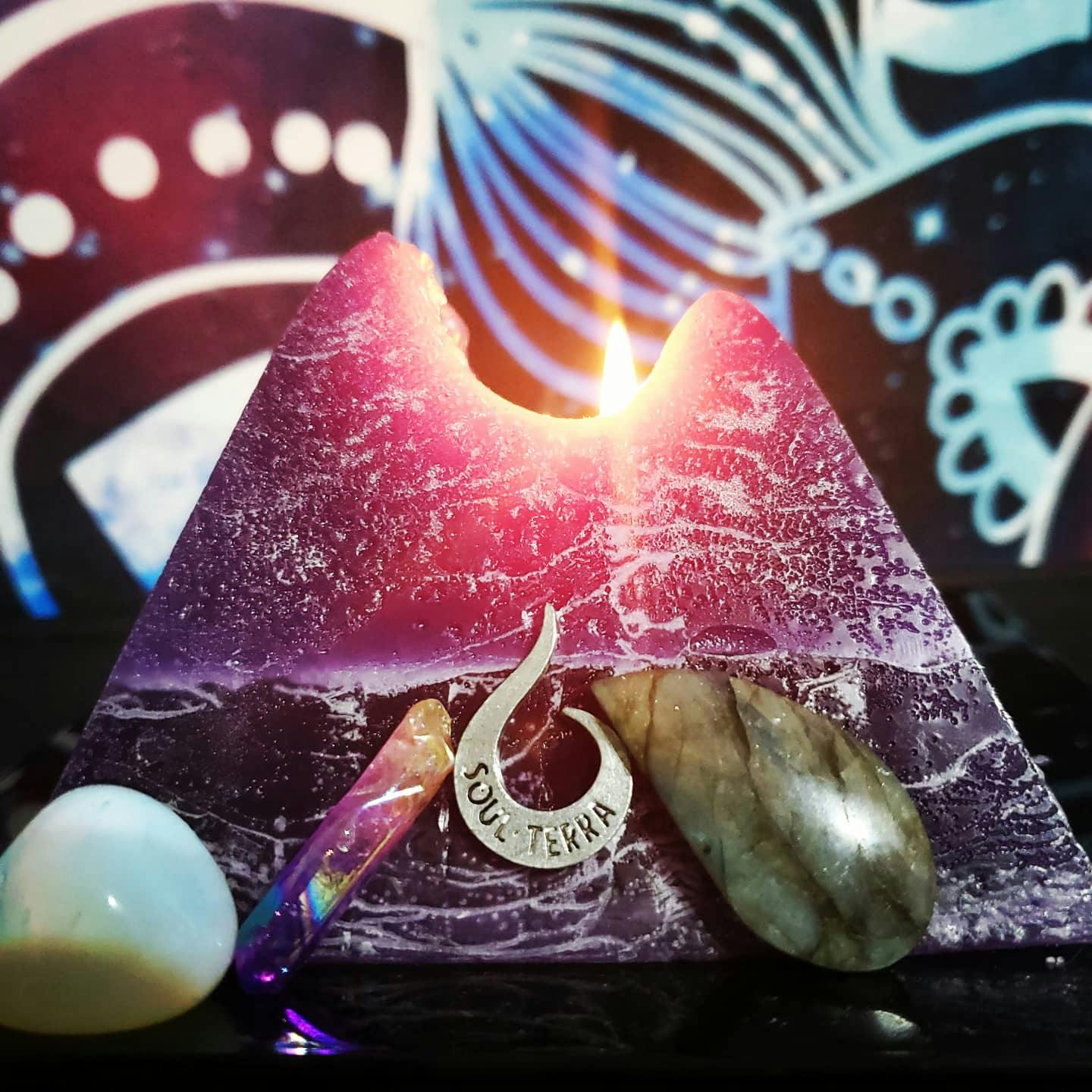 Capricorn Pyramid Candle with Hidden Crystal Gems Inside! SOUL/\TERRA
