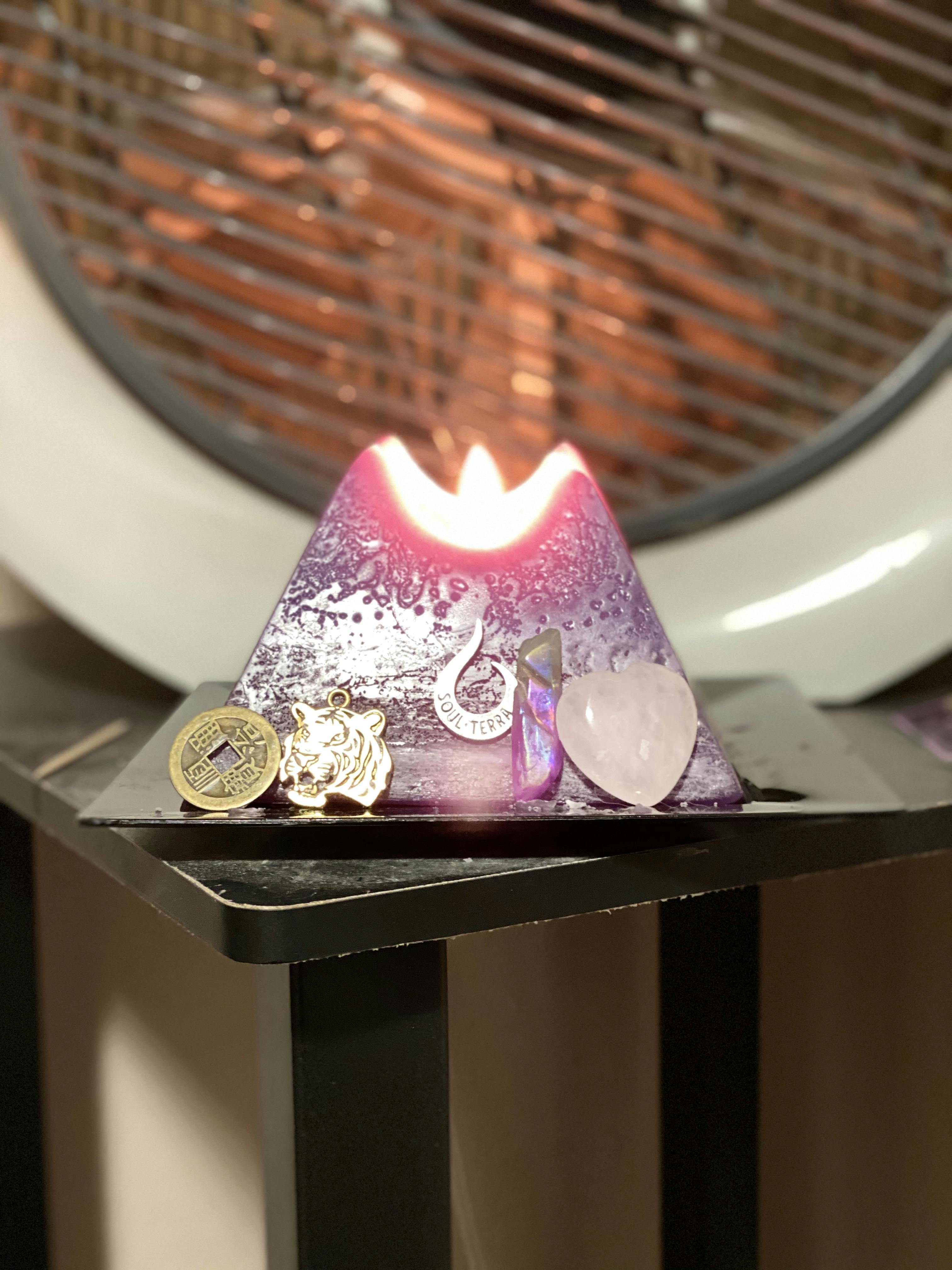 Capricorn Pyramid Candle with Hidden Crystal Gems Inside! SOUL/\TERRA