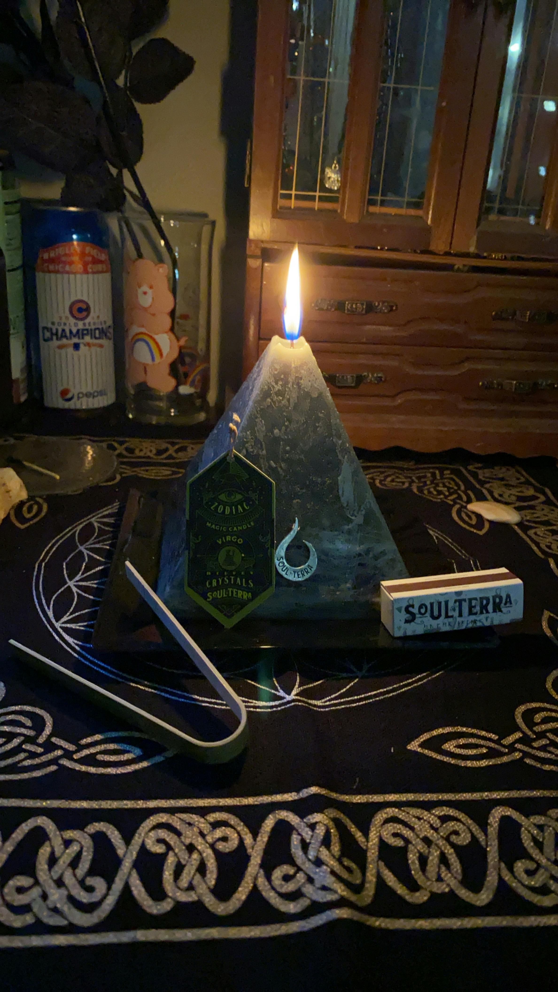 Aquarius Pyramid Candle Discover a Hidden Mystery Crystal Inside! SOUL/\TERRA
