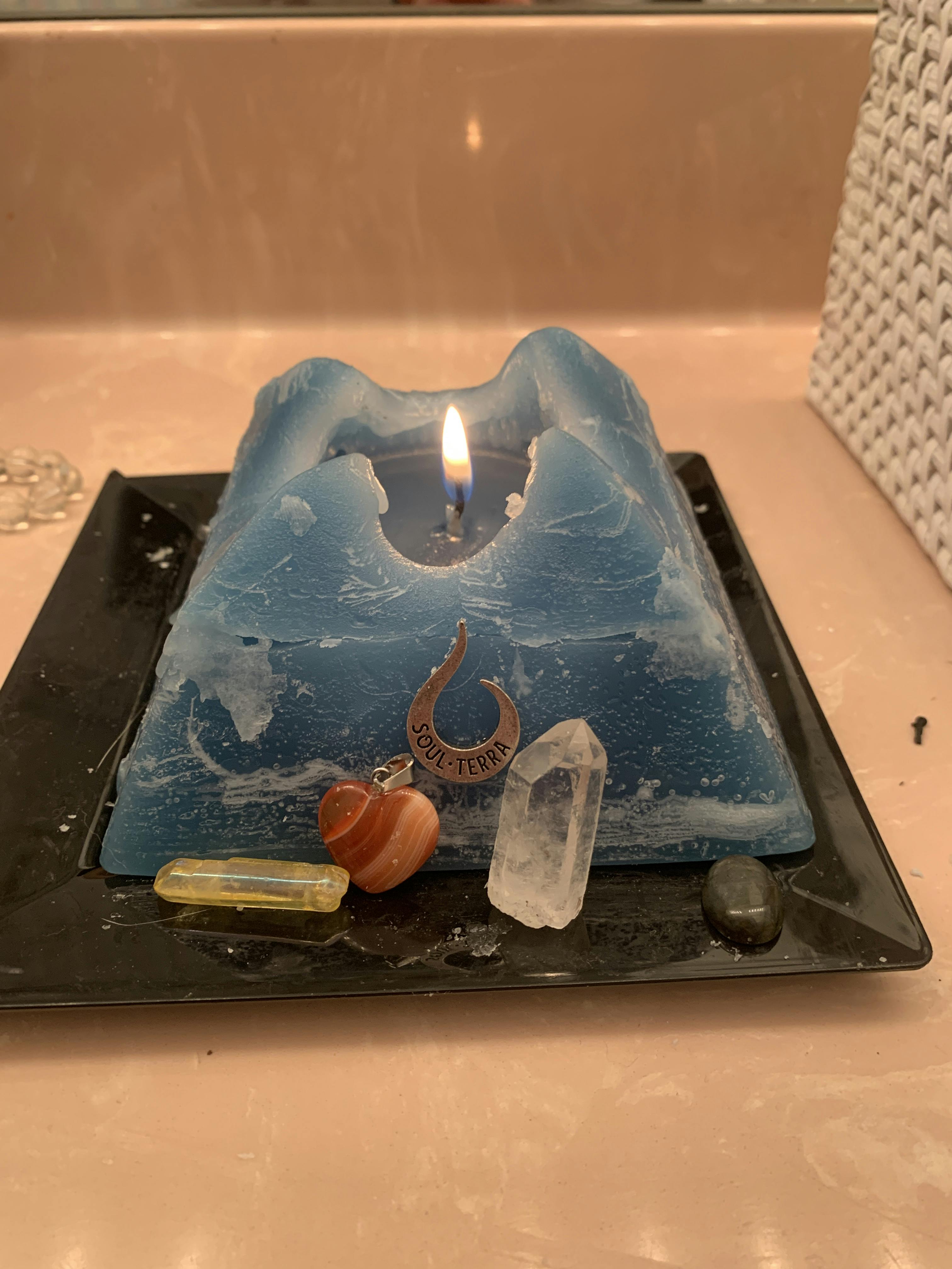 Aquarius Pyramid Candle Discover a Hidden Mystery Crystal Inside! SOUL/\TERRA