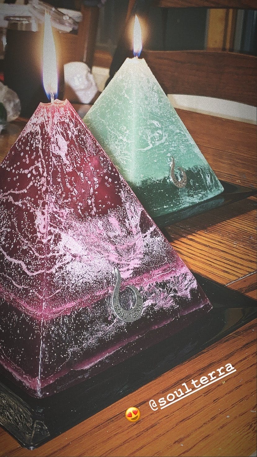 Aquarius Pyramid Candle Discover a Hidden Mystery Crystal Inside! SOUL/\TERRA