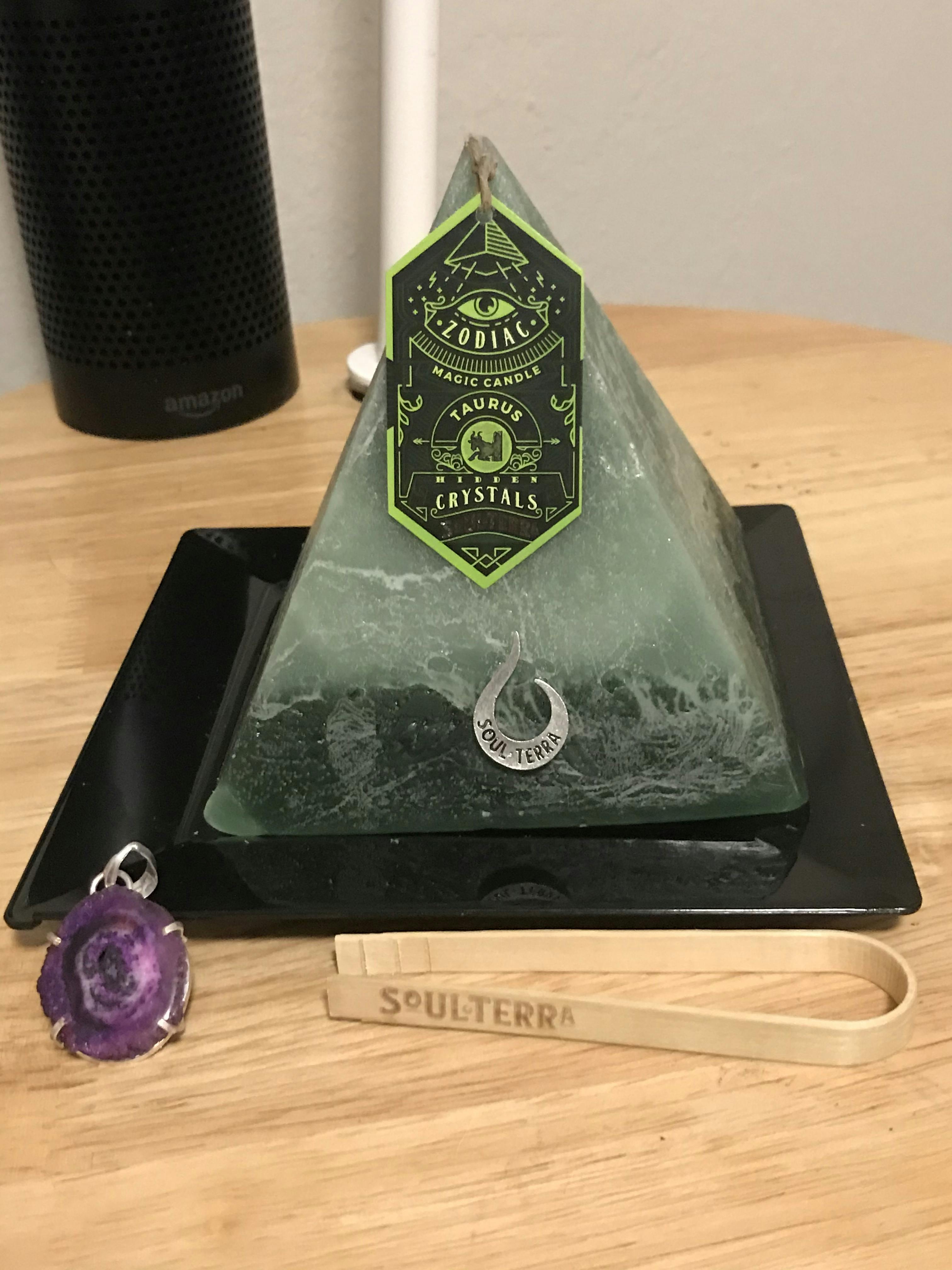 Taurus Pyramid Candle with Hidden Crystal Gems Inside! SOUL/\TERRA