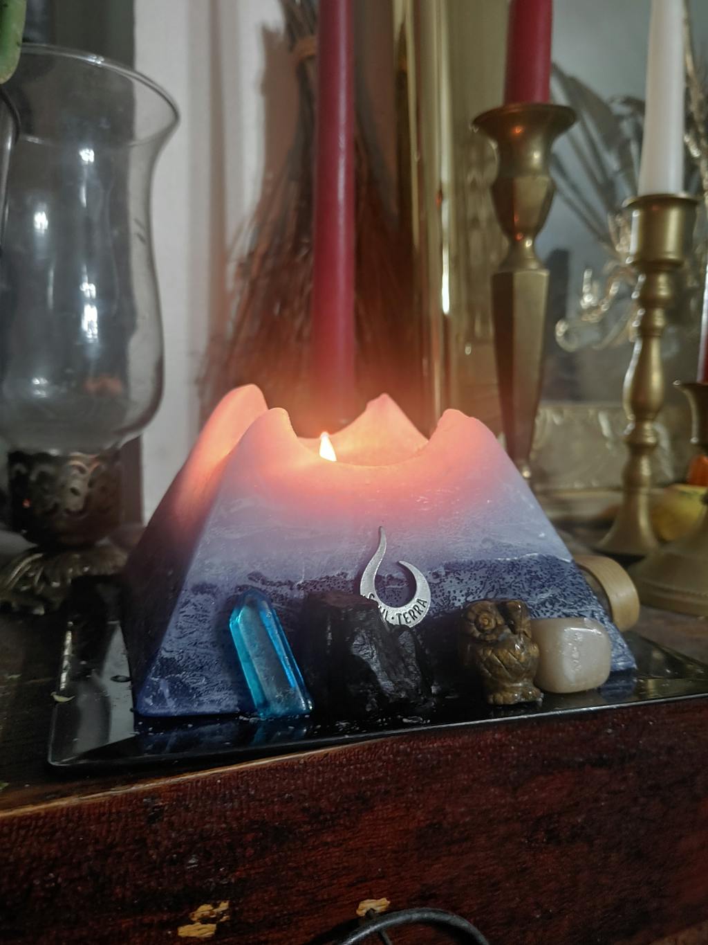 Leo Pyramid Candle with Hidden Crystal Gems Inside! SOUL/\TERRA