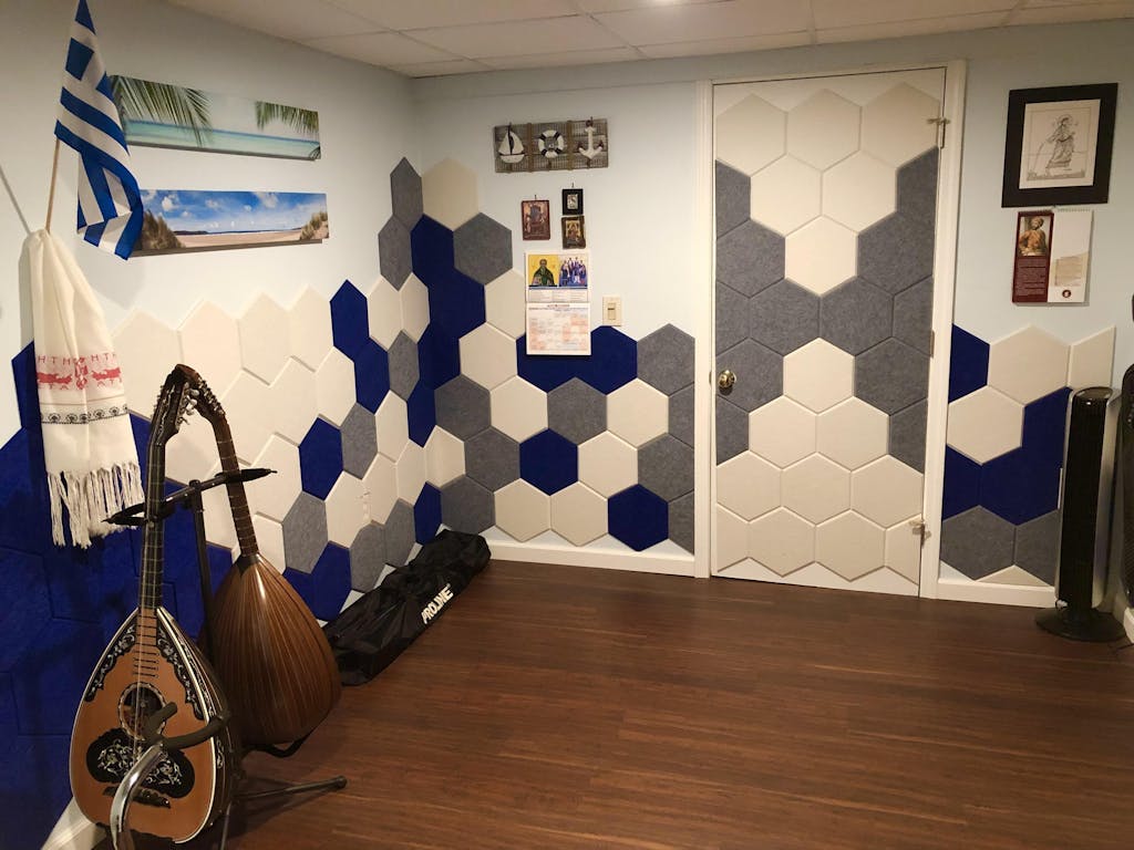 Hexagon Polyester Acoustic Panels - 12 Pack | Eco-Friendly Sound Absorption | Easy Peel & Stick Installation