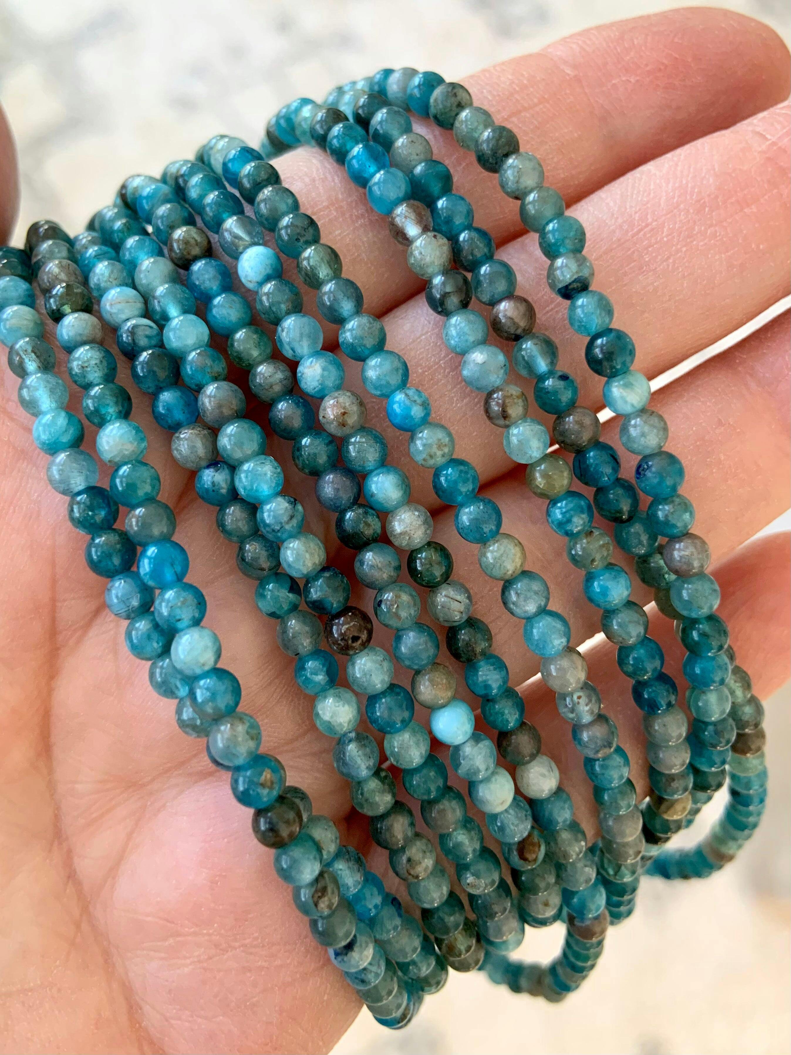 Aqua 2024 Blue Apatite Rosary Necklace in Sterling Silver, Gold Fill // Boho Chic Jewelry // Bead Wrap Bracelet // Something Blue // Hand Wired